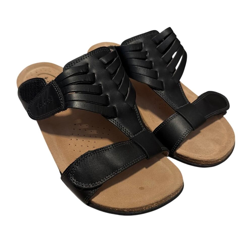 Taos Wonderful Black Woven Leather Slide Sandals Comfort Women's 8